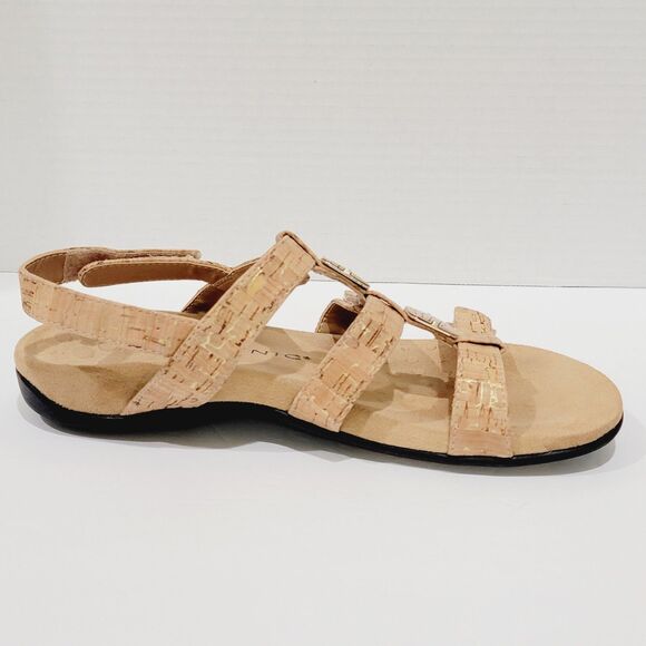 Vionic Rest Amber Sandals Womens Size 8 Gold Cork Back Strap Flats Slingback Tan - Picture 7 of 12